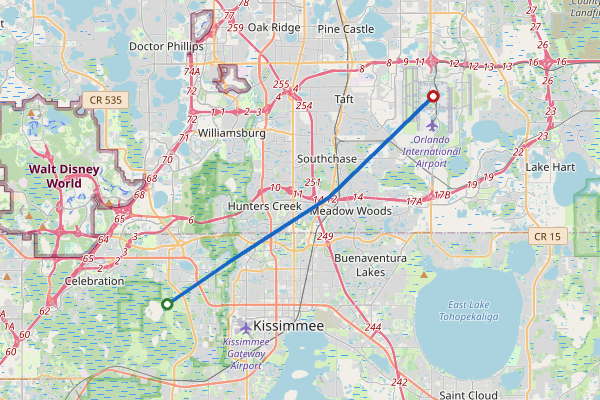 Route from Kissimmee to MCO