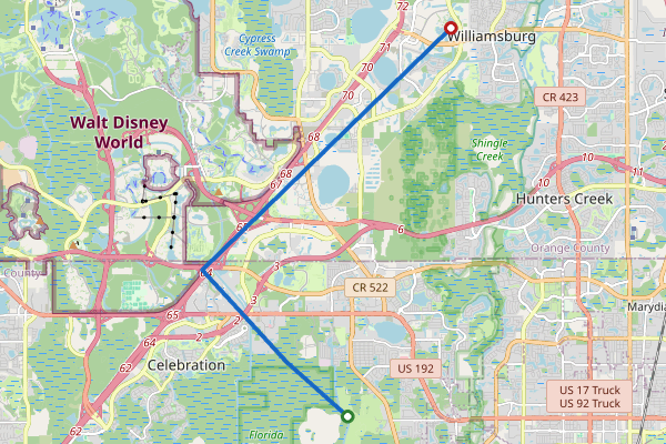 Route from Kissimmee to SeaWorld