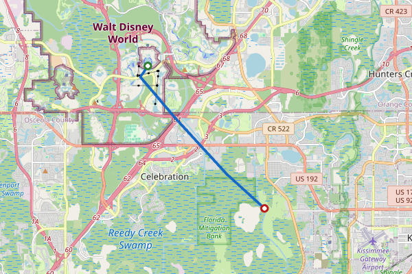 Route from Yacht Club to Kissimmee